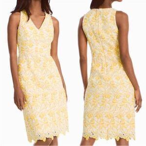 WHBM Tonal Floral Lace Sheath Dress in Yellow White Size 12